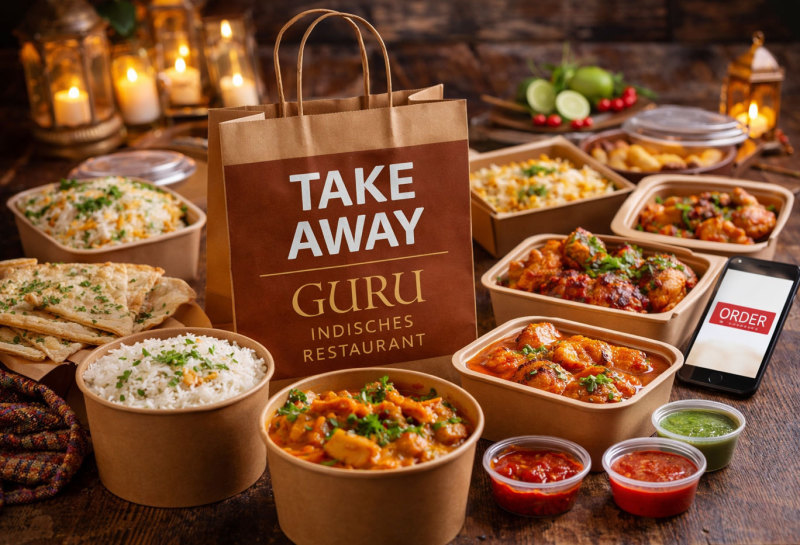 Indisches Essen zum Mitnehmen in hochwertigen Verpackungen