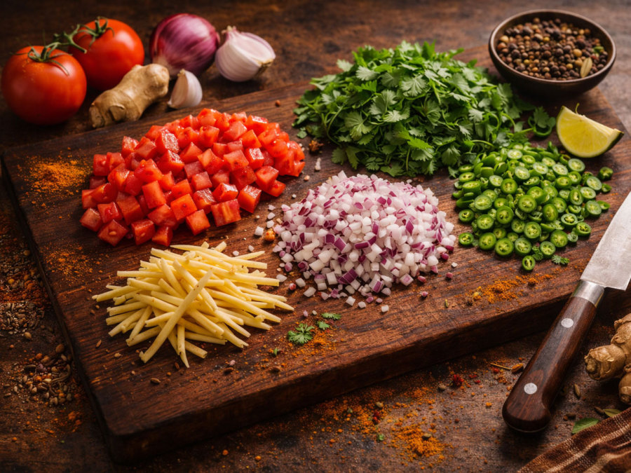 Frische Zutaten auf Holzbrett