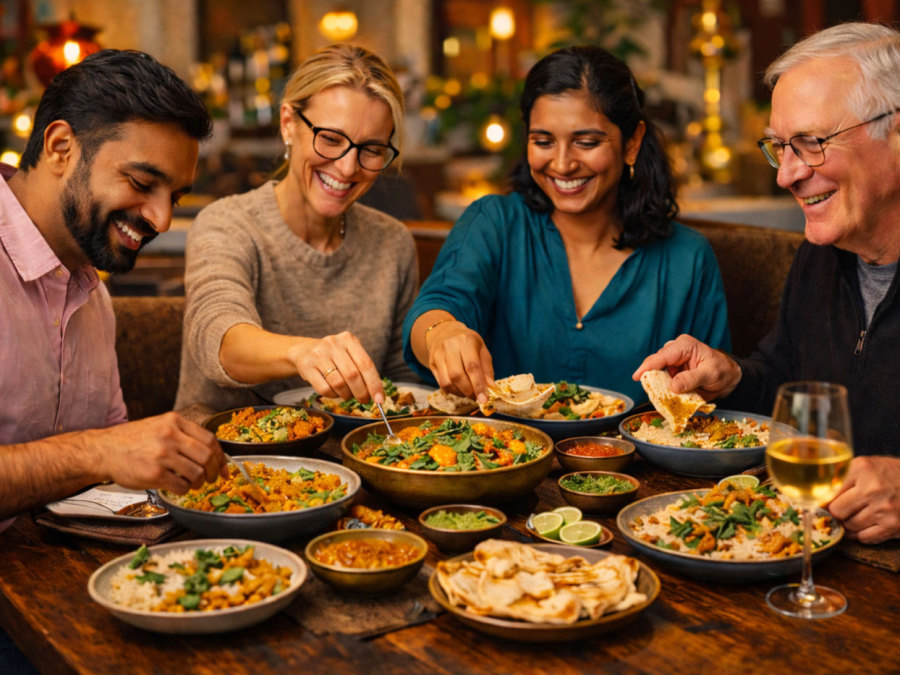Internationale Gäste im GURU beim Essen